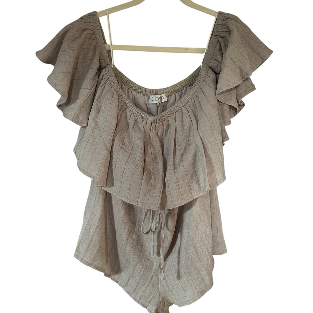 Showpo Off-Shoulder Cream Jumpsuit and Romper Set